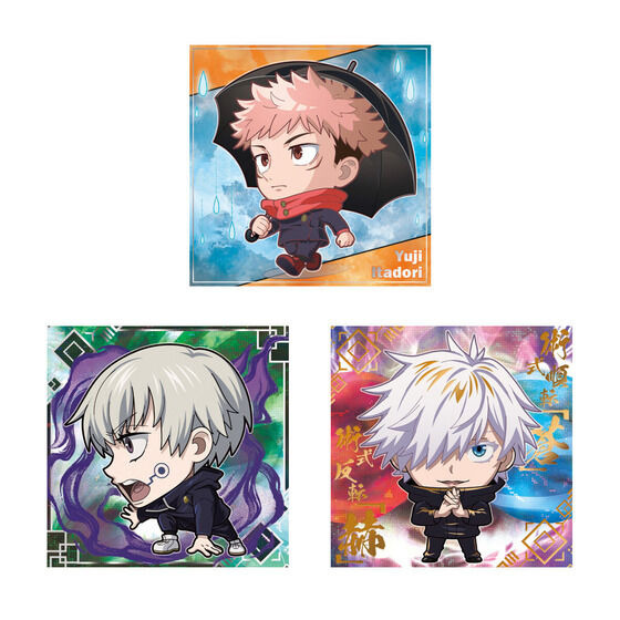 “Jujutsu Kaisen” Itadori with an umbrella, and Gojou with cursed technique “Blue” and “Red” in two-head figure are cute! Sticker wafers vol. 4